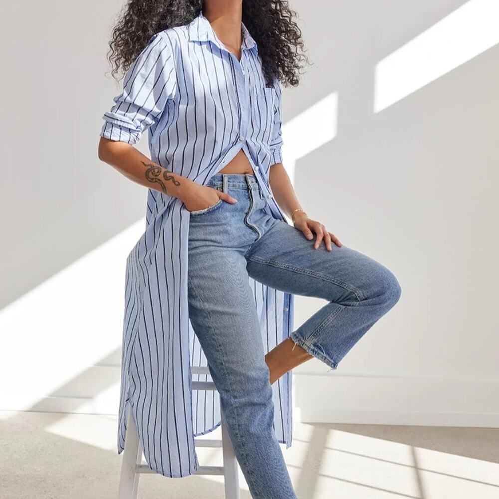 Unsubscribed Striped Boyfriend Shirt Dress